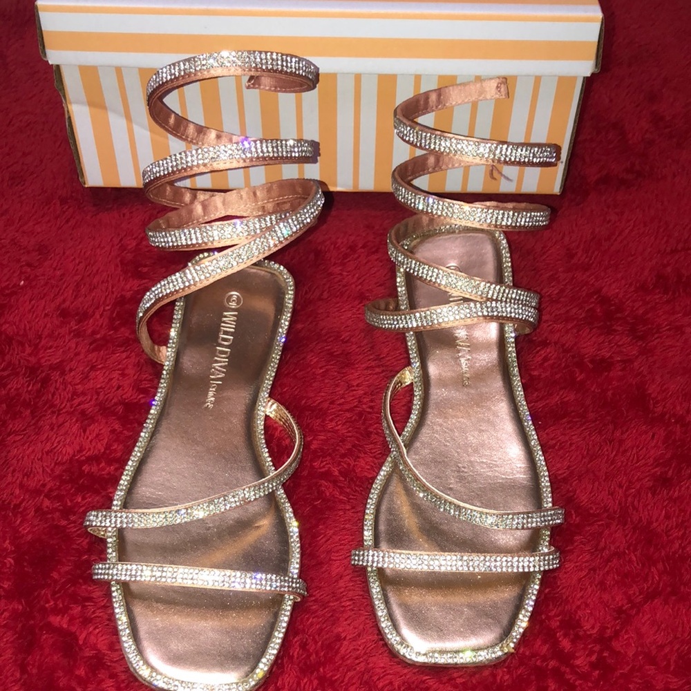 Wild Diva Gold Metallic Sandals with Strappy Design